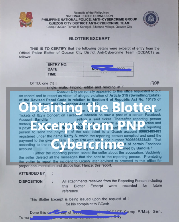 Obtaining the Blotter Excerpt from PNP Cybercrime